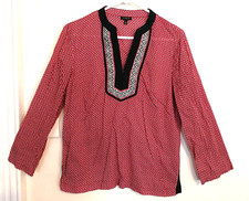 Talbots Womens Blouse M Red Black White Polka Dot Shirt Top 3/4 Sleeve Office picture