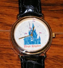 Disney's Magic Kingdom Original Collectible Genuine Black Leather Wrist Watch picture