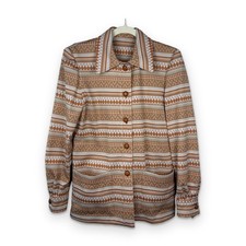 Vintage 70s Handmade Aztec Bonded Knit Jacket Women M/L Orange Southwestern picture