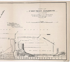 1890 CHICAGO Harbor Map LAKE PARK - RAILROADS - LAKE MICHIGAN - NAUTICAL picture