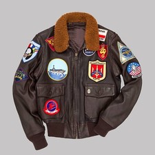 Men's Maverick Top Gun Aviator Pilot Leather Bomber Jacket With Embroidery Patch picture