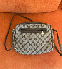 Gucci GG Pattern Crossbody Shoulder Bag Beige Brown Zip Gold Hardware picture