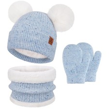 Kids 0-4Y Winter Hat Gloves Scarf Set Blue Baby Toddler Winter Clothing Gift picture