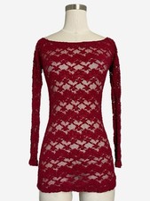 Vintage Y2K Ecco Mi red floral mesh lace sheer glitter top holiday grunge S picture