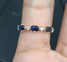 Deal 1.25CTW Genuine Natural Sapphire & Diamonds Ladies Band Ring 14K Gold picture