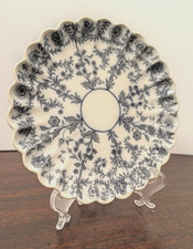 Antique Copeland Black Transferware Floral Plate 7in Scalloped Victorian 1880 picture