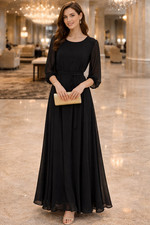 Baltic Born Women's XL Black Chiffon 3/4 Sleeve Rebecca Maxi Dress picture