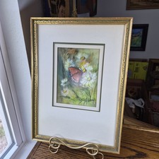 Vtg Original Butterfly Watercolor Painting Signed Framed Matted Joy Alldredge picture