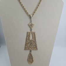 60's Vtg William De Lillo Gold Tone Trapezoid Pendant On Whiting & Davis Chain picture