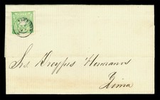 PERU 1868 Coat of Arms 1d green Sc# 14 used XF folded letter 
