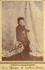 Antique Boy Toy Bicycle Tricycle Cabinet Card Le Roy Illinois 4x6.5