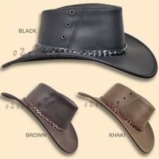 【oZtrALa】 Oiled KANGAROO Leather Hat Cowboy Outback Mens Black Jacaru AUSTRALIAN picture