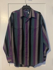 Vintage Men's Wrangler Cowboy Cut Rodeo Snap Shirt Large w/ X-Long Tails 17-35 picture