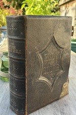 c1880 Victorian National Family Bible John Eadie Gustave Dore Leather Brass picture