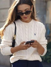 Polo Ralph Lauren Women’s Cotton Cable Knit Crew Neck Sweater White Size M NWT picture