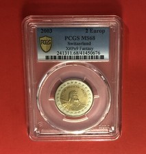 SWITZERLAND -2003-OUTSTANDING 2 EURO ( BIMETALLIC PATTERN), GRADED BY PCGS MS68. picture