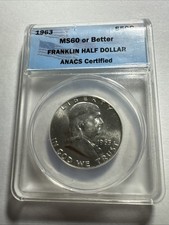1963-P Franklin Half Dollar CERT BY ANACS MS64 FBL Full Bell Lines 90% Silver50C picture