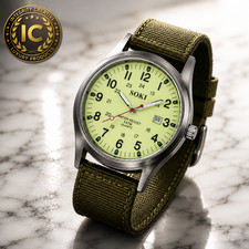 Men's Military Army Style Luminous Dial 24Hr Green Nylon Strap Date Quartz Watch picture