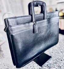 Vtg 80s Coach XL Black Leather Travel Attache Case Business Briefcase Talon USA picture