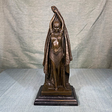 Signed D.H. Chiparus Art Deco Bronze Statue Dancer Antinea Figure Marble Base picture