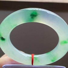 Myanmar Jade High Ice Floating Green Round Strip Perfect Jade Bracelet55mm picture