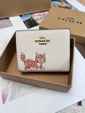 Coach Snap Wallet with Dancing Kitten Cat CC472 White Outlet New  picture