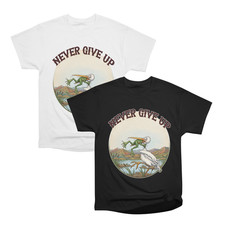 Never Give Up Frog Choking Crane T-Shirt Funny Motivational Biker Outlaw Graphic picture