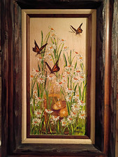 Helen Haegelin Signed Original Oil Flowers & Butterflies Painting Framed 18 X 15 picture