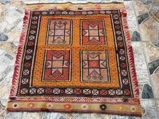 Small Vintage Turkish Rug | Hand-Knotted Wool Tribal Geometric Accent Kilim 3x3 picture