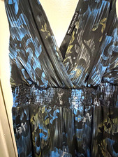 Mlle Gabrielle Maxi Dress M Black Blue Floral V-Neck Sleeveless Long picture