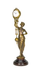 German Junghans Style Brass Elegant Lady Figure Swinging Clock w Porcelain Dial picture