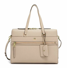 RARE Henri Bendel Beige NoHo Briefcase Satchel Zip Detachable Strap Gold Hdware picture