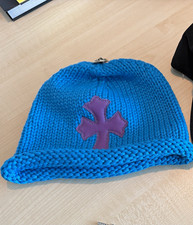 Chrome Hearts Cashmere Knit Beanie Hat Blue Purple Cross Patch Logo One Size picture