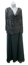 J Kara Women's Plus-Size 3/4 Sleeve Scallop Beaded Pop Over Gown Plus Size 24W picture