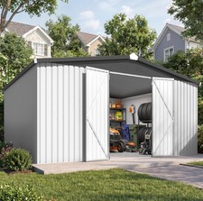 12x14 ft Metal Outdoor Storage Shed, Waterproof Lockable Double Doors, White picture