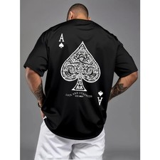 Summer Men's 100% Pure Cotton Casual Sports Loose Oversized Retro Spade Printed picture