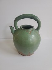Antique 19th Century French Green Glazed Terracotta Gargoulette Water Jug picture