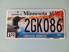 2020 Reinvest In Minnesota Critical Habitat Loon License Plate 2GK086 No Sticker picture