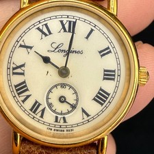 Vintage Longines Charleston Watch Gold Tone Roman Numeral Leather UNTESTED picture