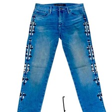 Driftwood Marilyn Embroidered Skinny Jeans Women's Size 26 Blue/White Embroidery picture