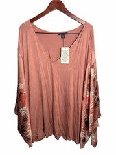 Roaman's Dusty Rose Floral Dolman V-Neck Blouse 30/32 New picture