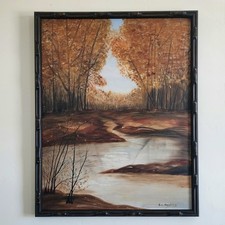 Original EL Hawking Oil Painting - Signed Autumn Forest River Custom Frame 24x30 picture