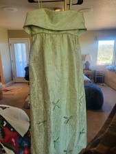 BEAUTIFUL 1960S MINT GREEN MAXI GOWN DRESS  TINY BOWS  METAL ZIPPER  SZ  SM picture