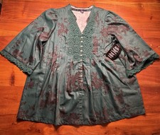 Roaman's Women's Plus Size Juliet Lace Trim Button-Down Shirt 12W - NWT picture