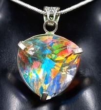 Natural Trillion Mystic Topaz 84.50Ct+ 925 Solid Silver Rainbow Pendant Gemstone picture