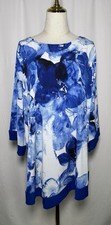 Slim Factor Women Tunic Blouse Shirt Top 2X Watercolor 3/4 Sleeves Blue $79 picture