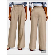 LOFT Poplin Pleated Wide Leg Pants Khaki Size 8 NWT picture