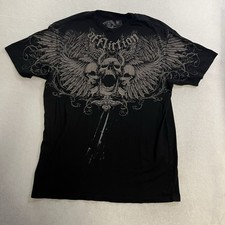 Affliction Live Fast T-Shirt Men's Size XL Black Skull Graphic Cotton Crew Neck picture