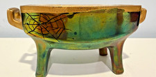 Antique Zsolnay Pecs Eosin Iridescent Trinket Dish Hand Painted Web 1431 Stamped picture