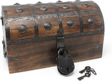 Nautical Cove Pirate Treasure Chest with Iron Lock and Skeleton Key - Wooden Sto picture